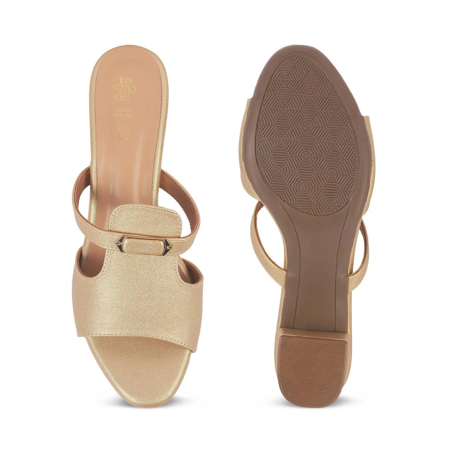 Tresmode Marsh Gold Women's Dress Block Heel Sandals