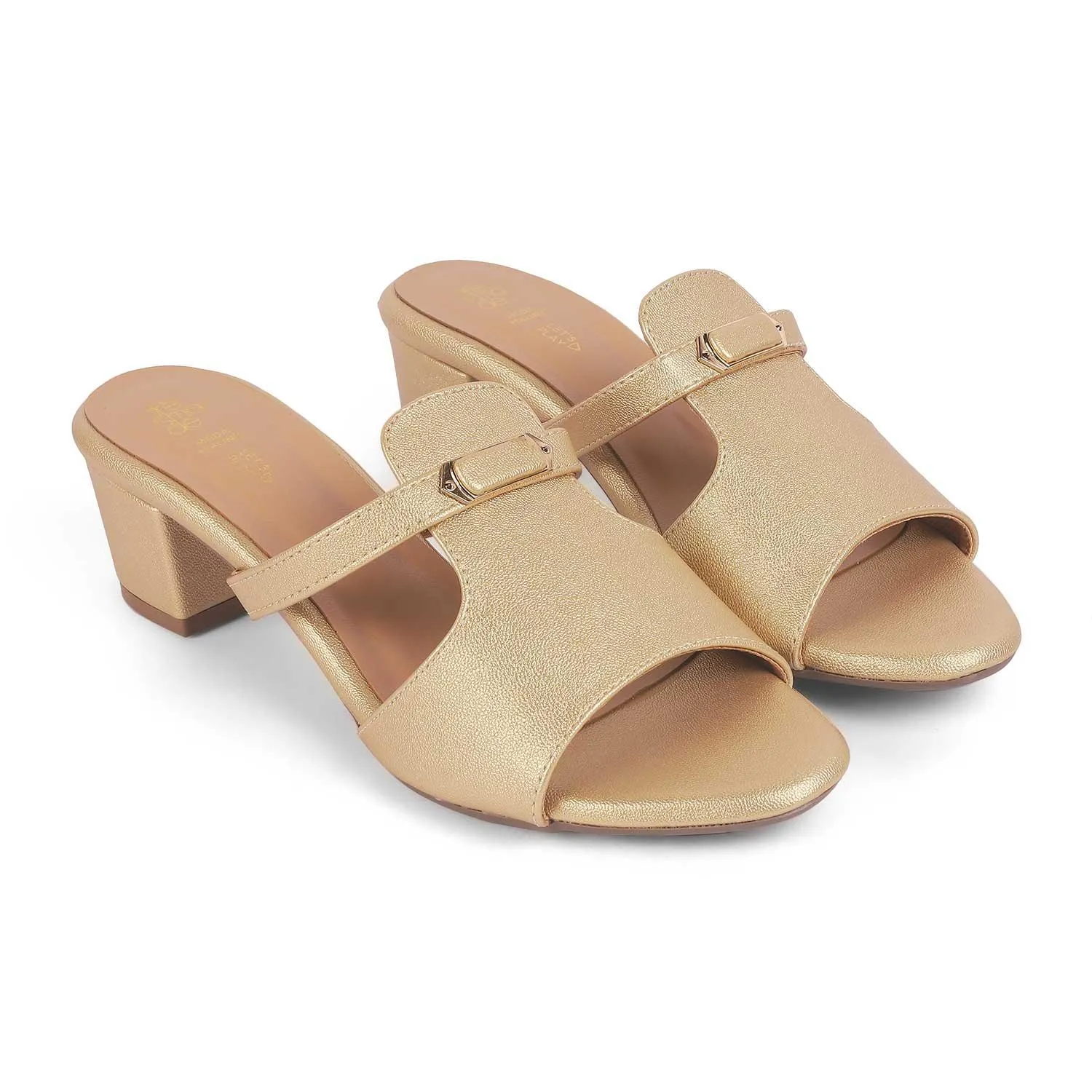 Tresmode Marsh Gold Women's Dress Block Heel Sandals