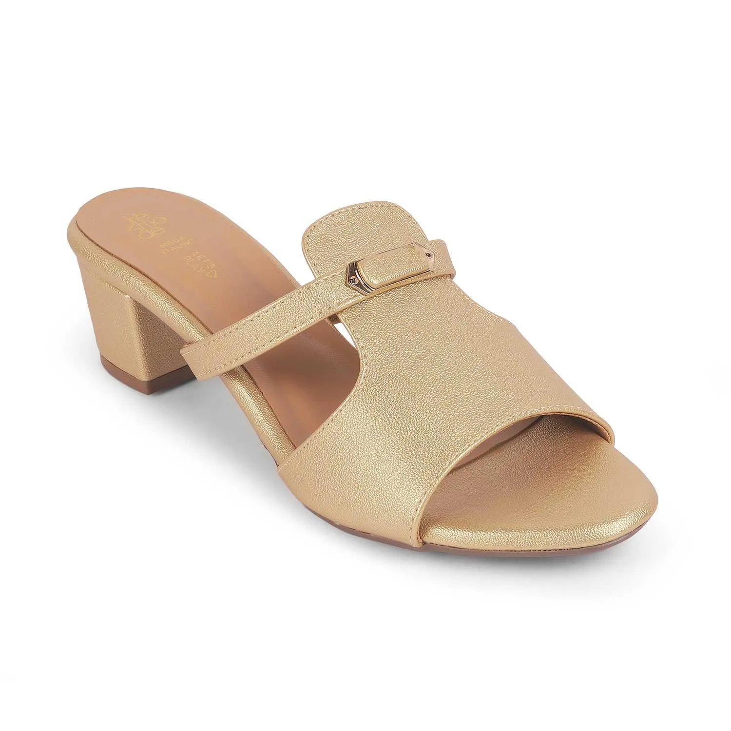 Tresmode Marsh Gold Women's Dress Block Heel Sandals