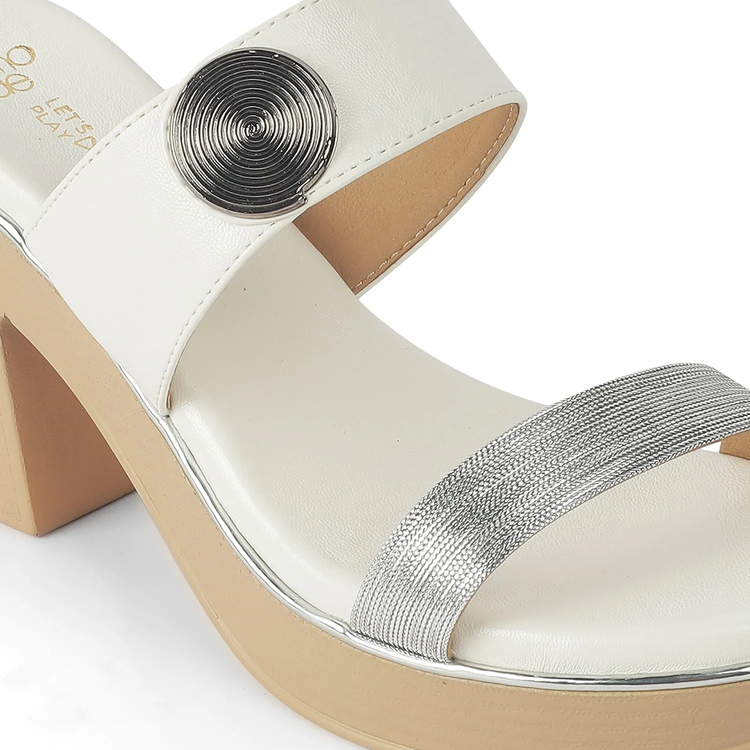 Tresmode Tall White Women's Dress Block Heel Sandals