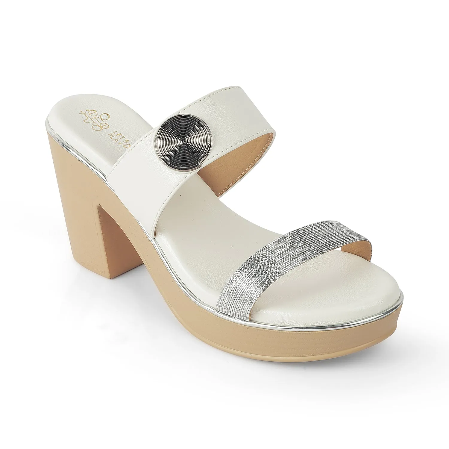 Tresmode Tall White Women's Dress Block Heel Sandals