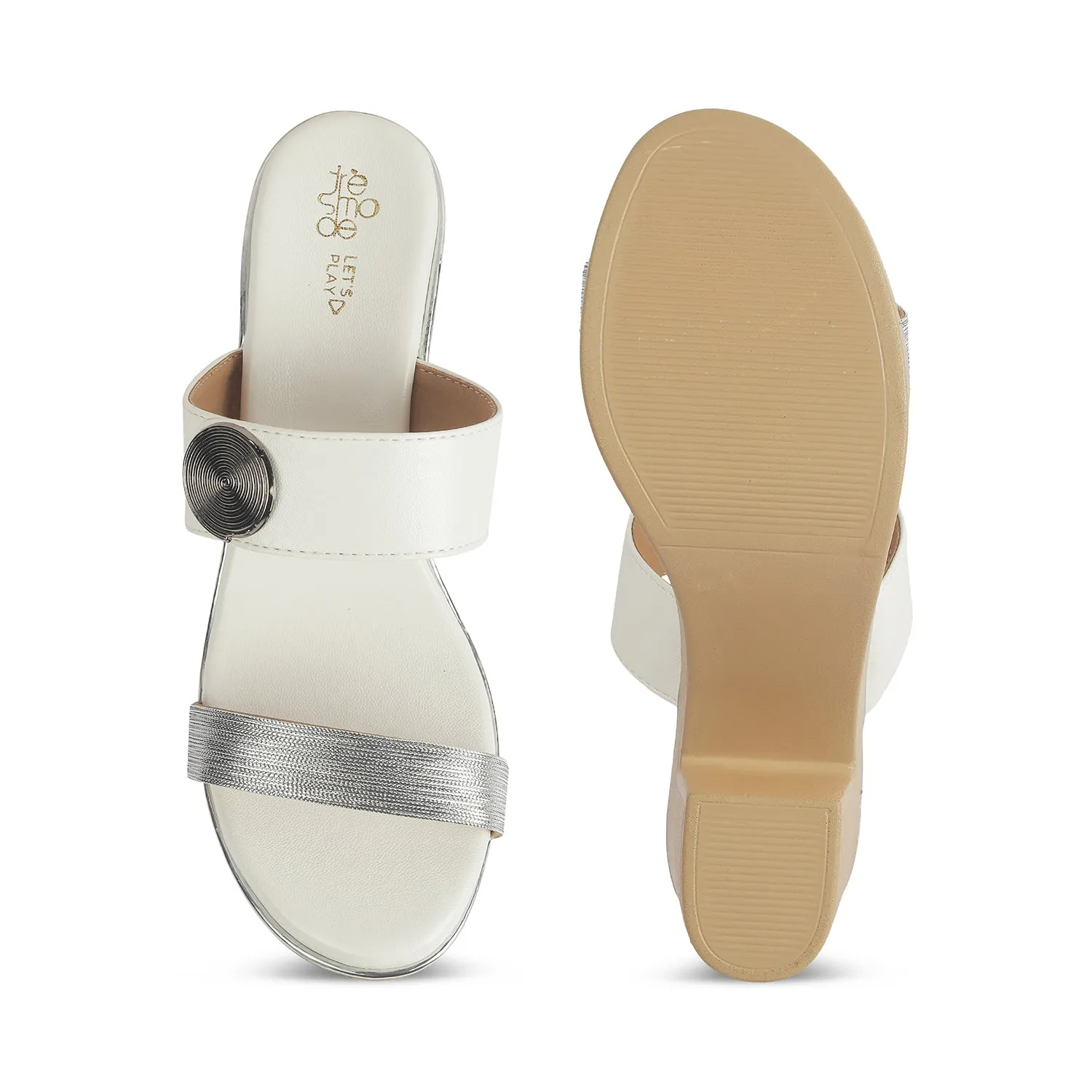 Tresmode Tall White Women's Dress Block Heel Sandals