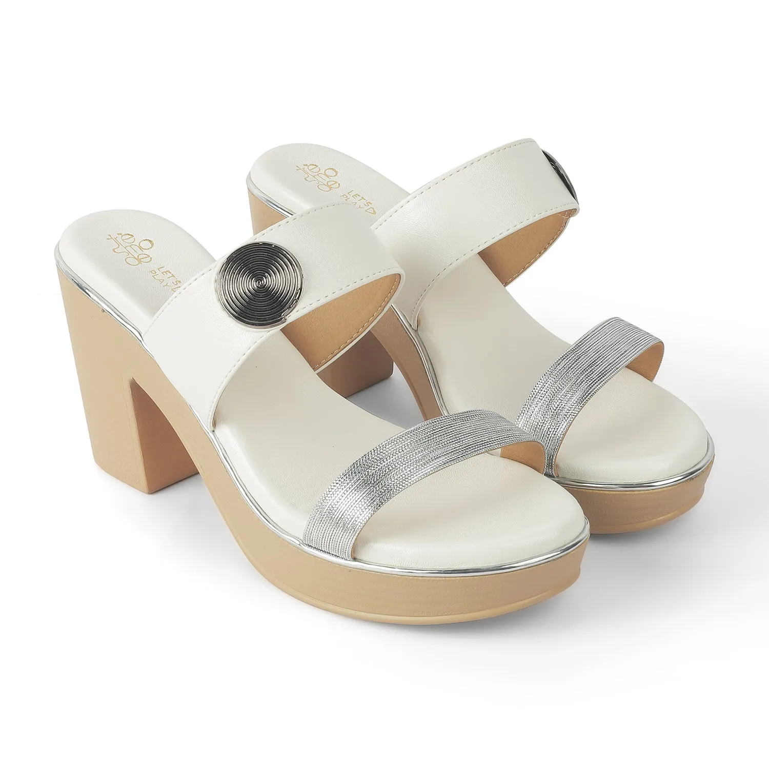 Tresmode Tall White Women's Dress Block Heel Sandals