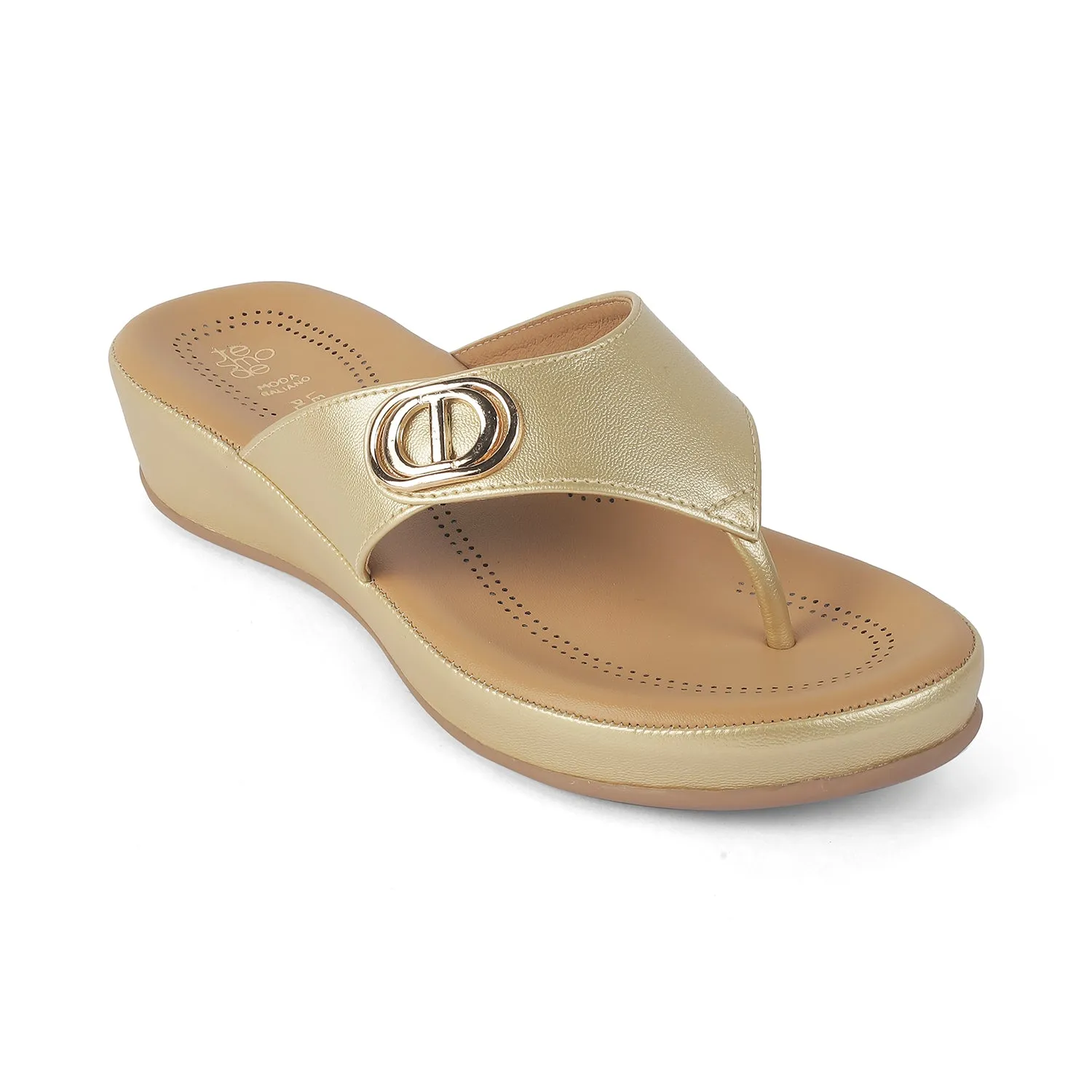 Tresmode Vantaa Gold Women's Dress Platform Flats