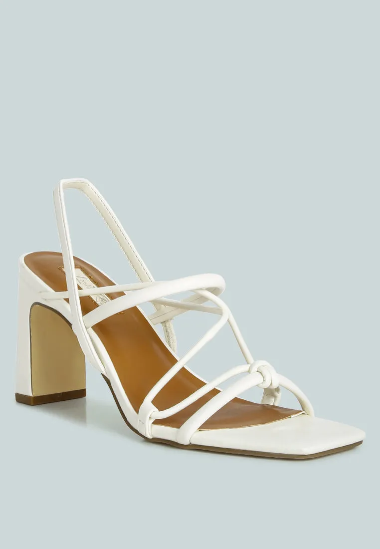 two strings slingback slim block heel sandals