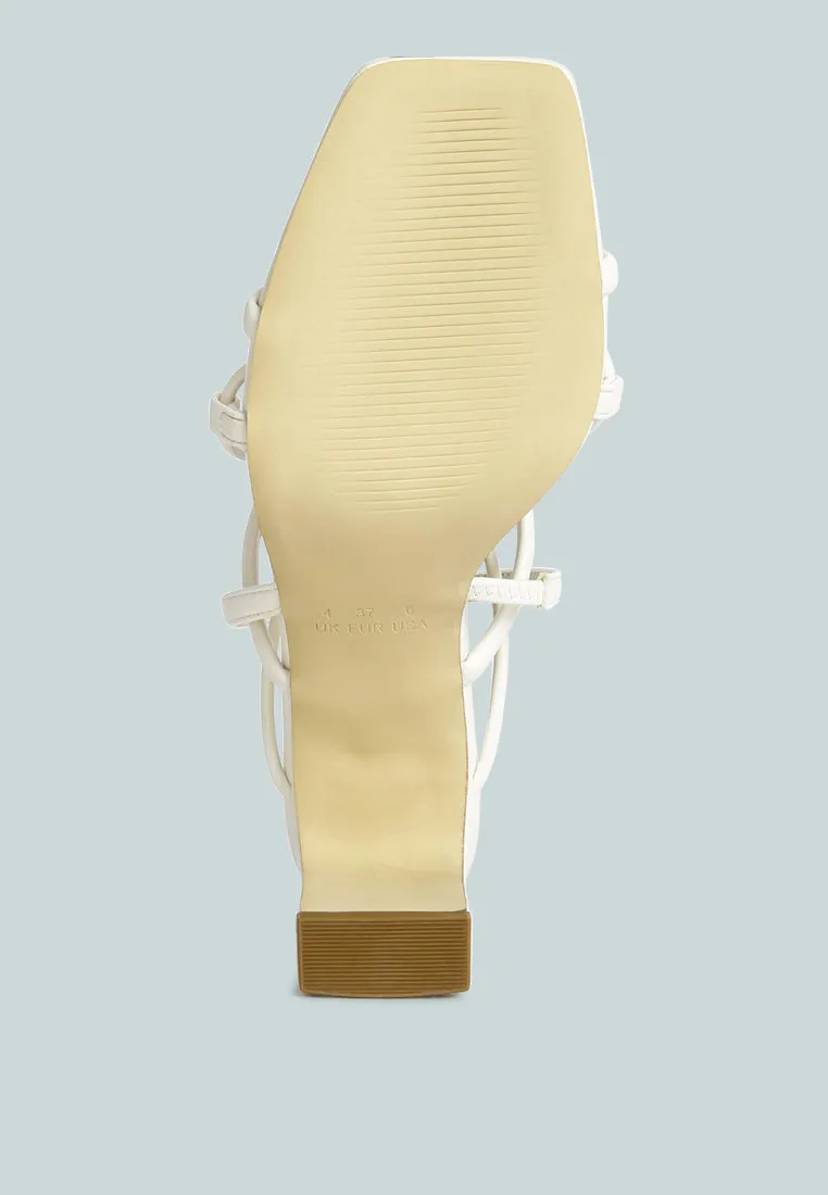 two strings slingback slim block heel sandals