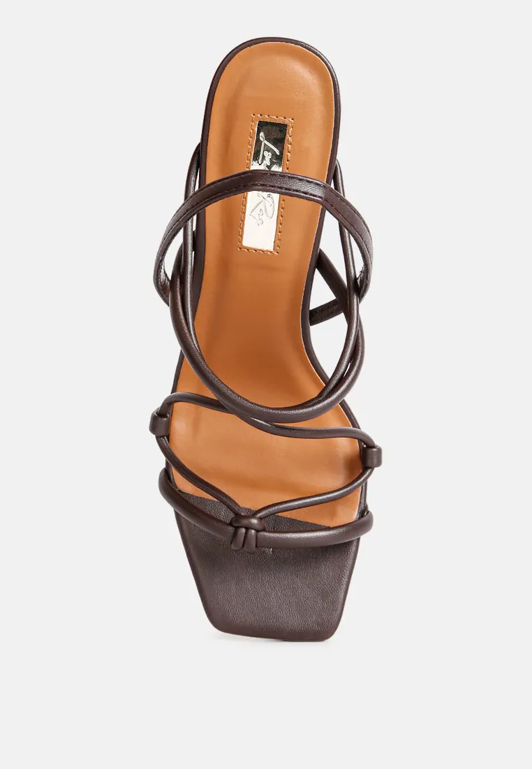 two strings slingback slim block heel sandals
