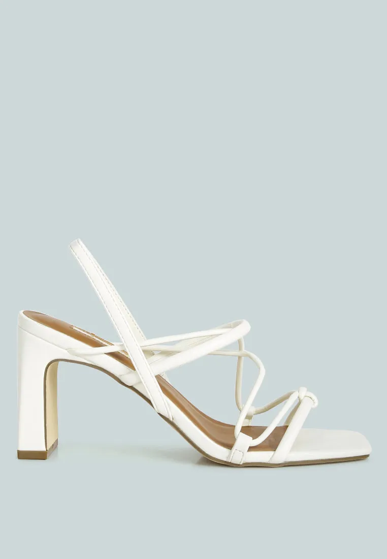 two strings slingback slim block heel sandals