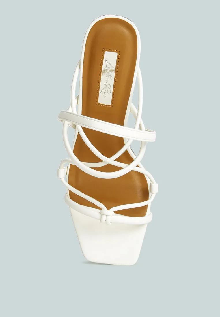 two strings slingback slim block heel sandals