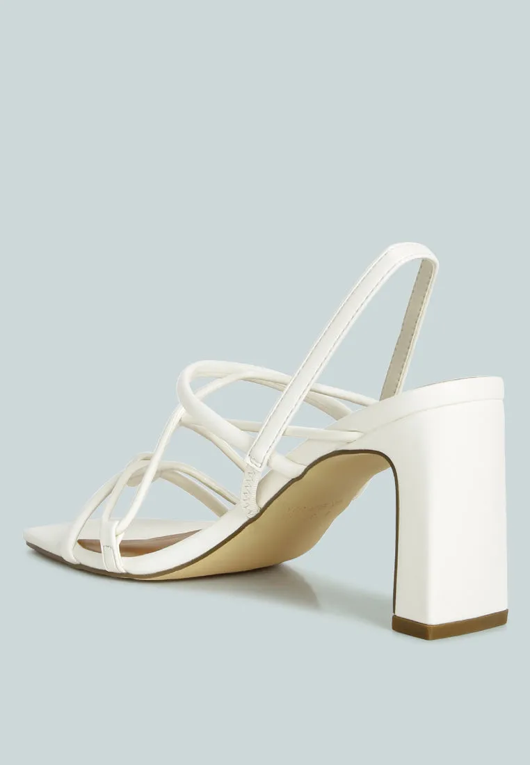two strings slingback slim block heel sandals