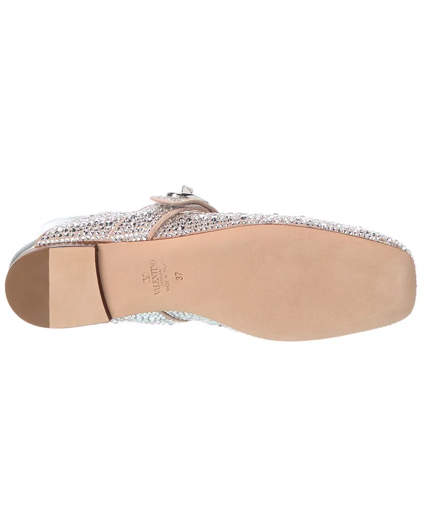 Valentino VLogo Crystals Suede & Leather Flat