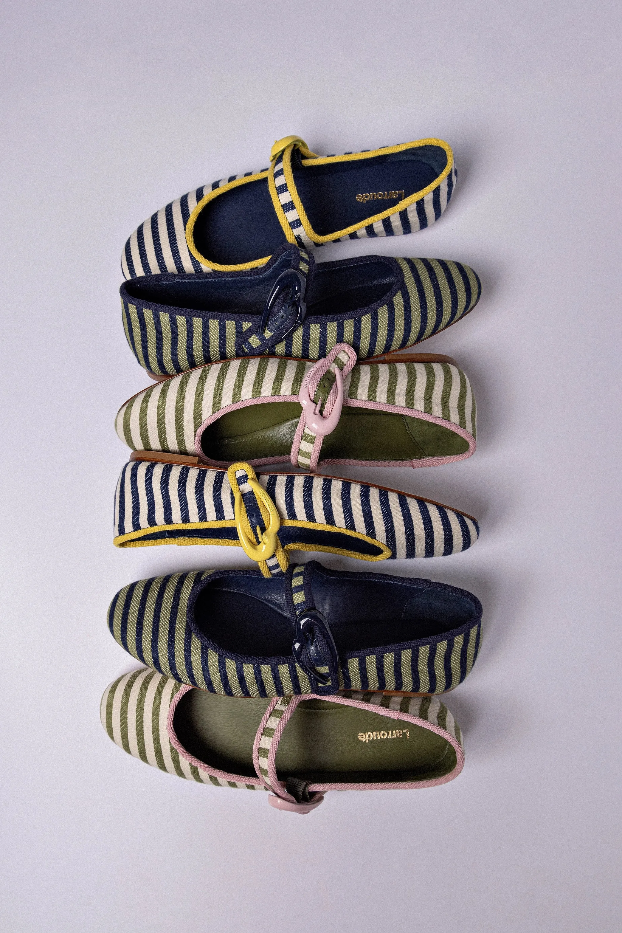 Verona Ballet Flat In Marigold and Natural Striped Fabric and Tulip Trimming