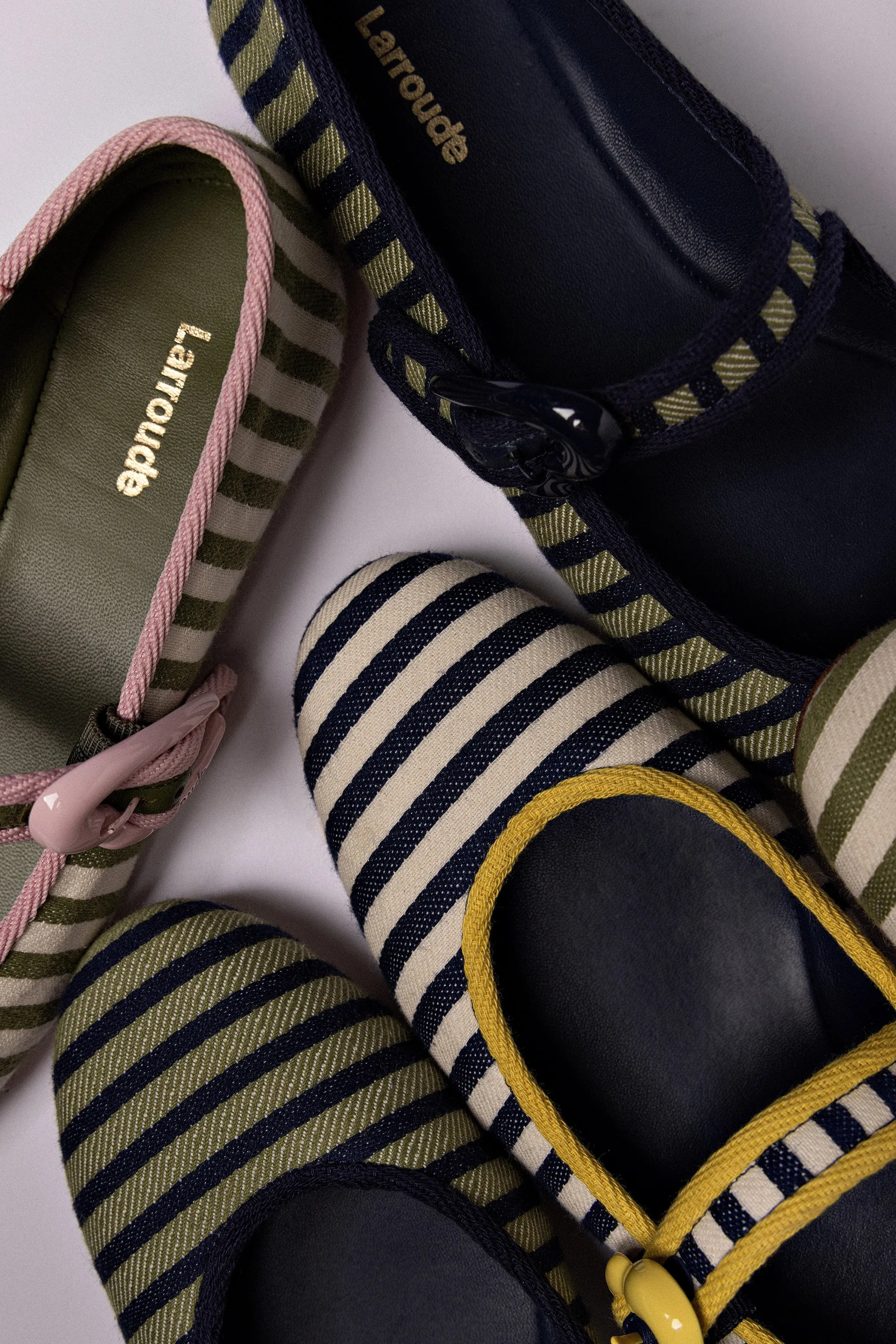 Verona Ballet Flat In Marigold and Natural Striped Fabric and Tulip Trimming