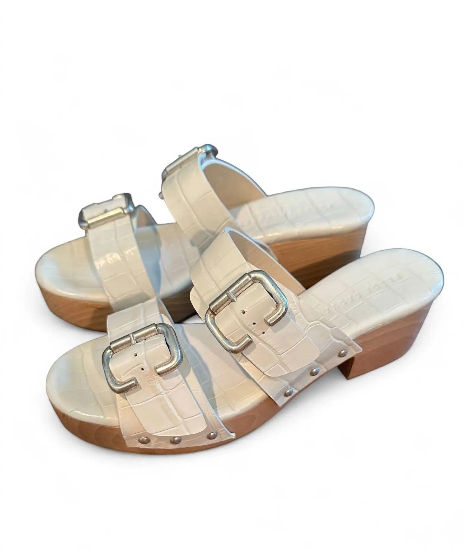 Women's Alek Wooden Strap Clog In Pearl Embossed