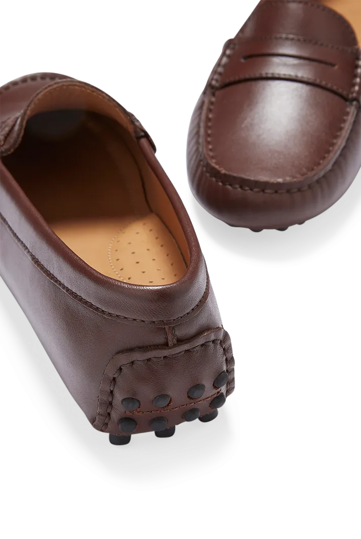 Women's Brown Leather Penny Driving Loafers