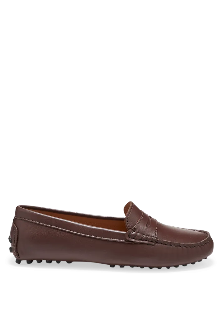 Women's Brown Leather Penny Driving Loafers