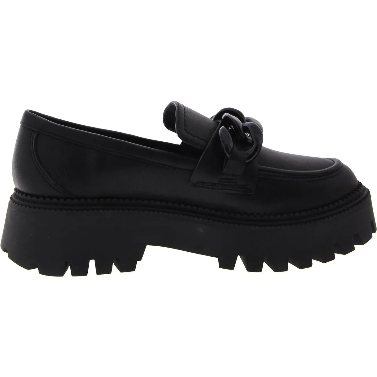 Womens Faux Leather Block Heel Loafers