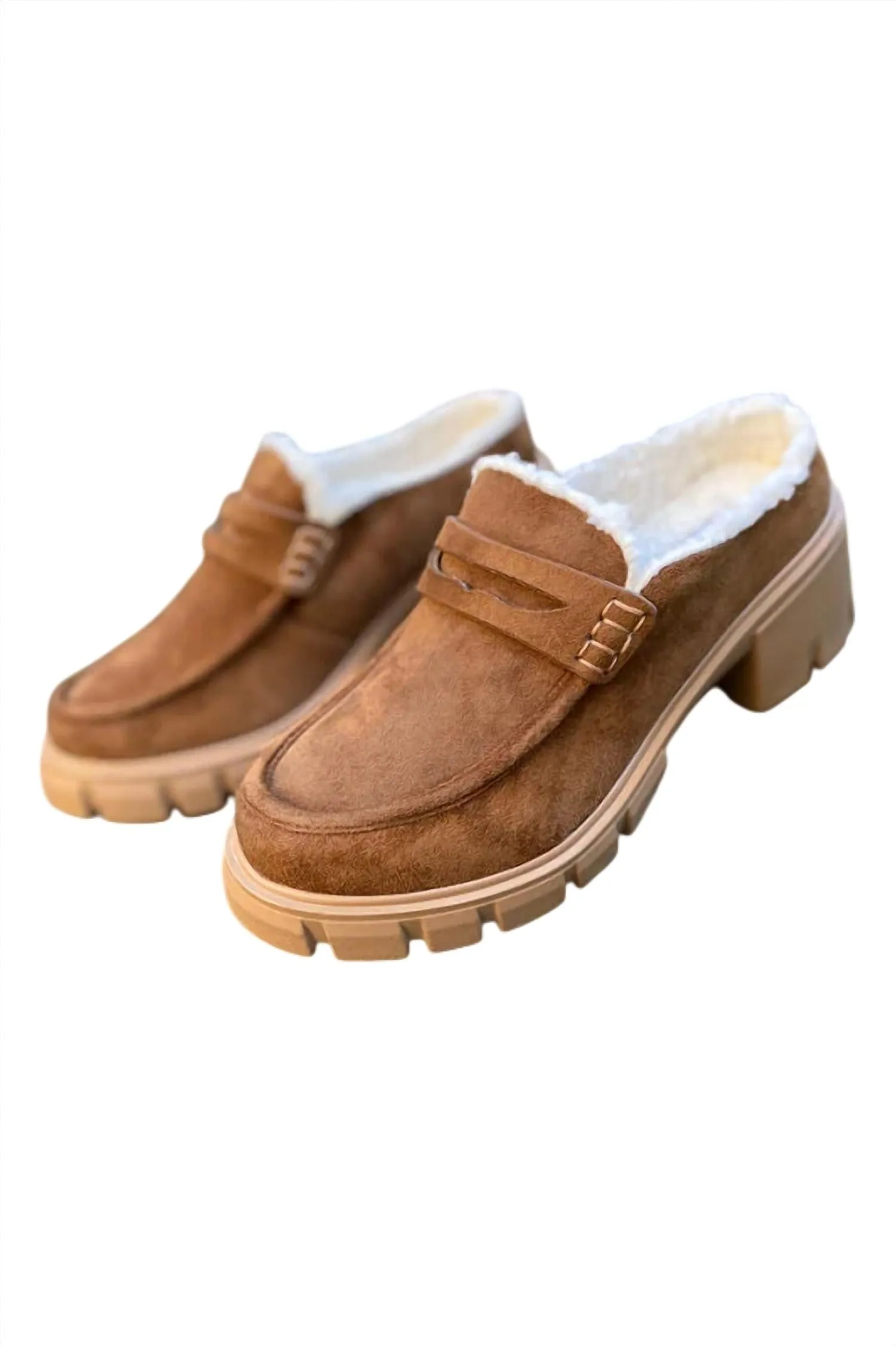 Women's Fluff Slip On Loafers In Tan