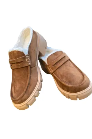 Women's Fluff Slip On Loafers In Tan