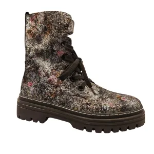 Women's Lace Up Ankle Boot In Flower Crackle