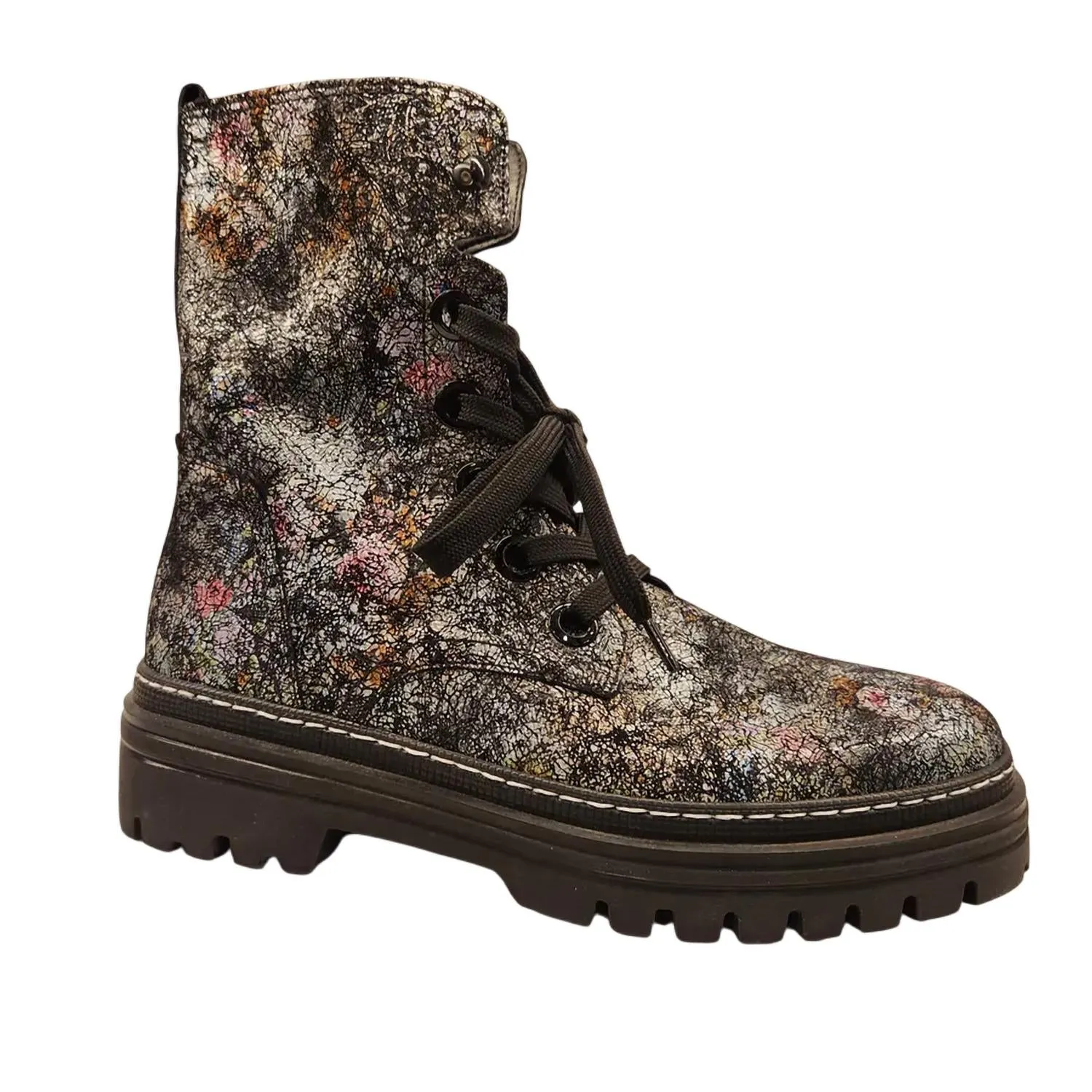 Women's Lace Up Ankle Boot In Flower Crackle