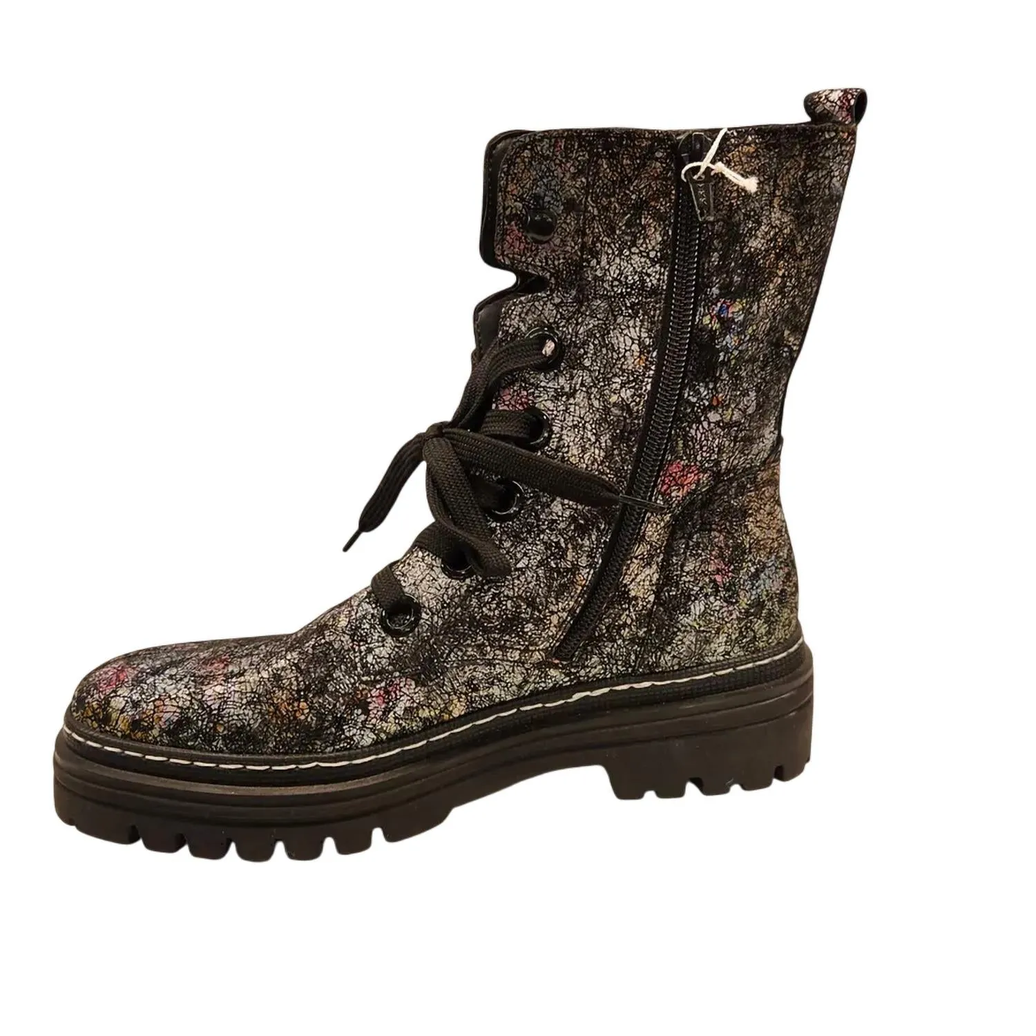 Women's Lace Up Ankle Boot In Flower Crackle